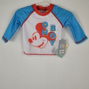 Disney Baby Boy Blue Mickey Mouse Surf Club Rash Guard Swim Shirt Size 6-9 Month